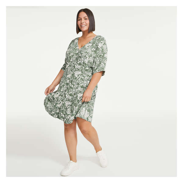 Women+ Printed Button-Down Dress - Army Green